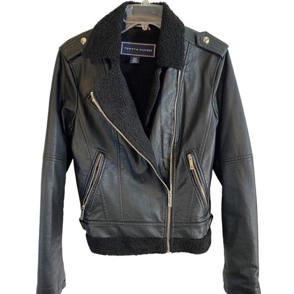 Tommy Hilfiger Faux Leather Jacket  with Sherpa Lining Ladies XS - Picture 3 of 16